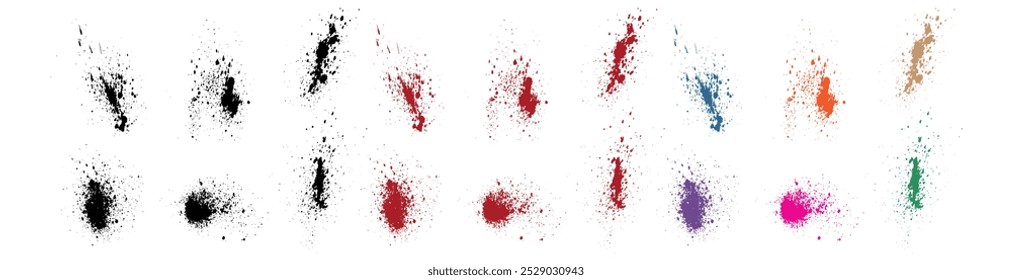 Various set of red blood and wheat, purple, orange, red, green, black color splash illustration brush stroke background