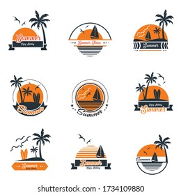 Various sets of logo icons about summer themed colors in orange and their silhouettes for your needs.