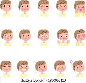 Various sets of positive facial expressions for women