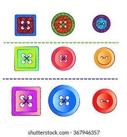 various sewing buttons on white background