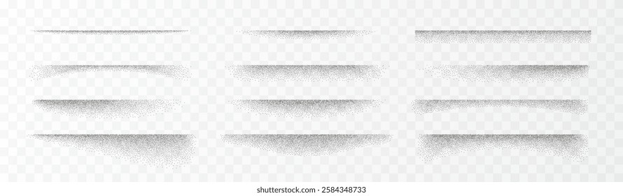 Various shadow overlay effects of the sheets edge, paper banner vector isolated set. Realistic soft shadow divider layer separation. Gritty shade borders or frames collection on transparent background