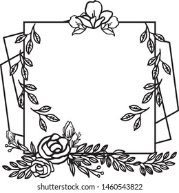 Various shape black and white leaf floral frame. Vector