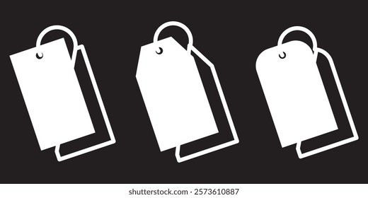 Various shape of blank white paper label or cloth tag set isolated on white background. Price tag mockup template with copy space for brand, information. Shopping, sale concept, black sale. eps 10.