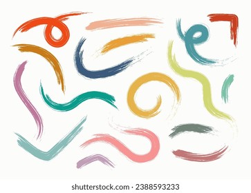 Various shape of colorful brush stroke. Artistic brush stroke retro color paint. 