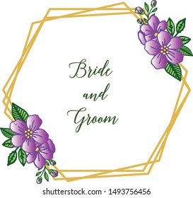 Various shape frame with abstract purple floral, for wedding invitation template bride and groom. Vector