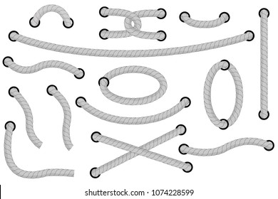 various shape, frame from gray rope for your element design, isolated on white 
