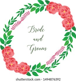 Various shape green leafy floral frame, for decoration of card bride and groom. Vector
