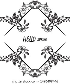 Various shape of hello spring background, with simple foliage flower frame. Vector