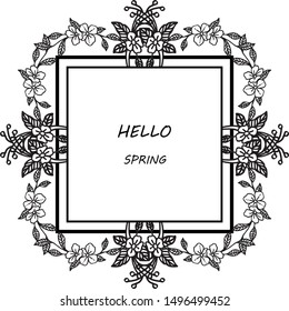 Various shape of hello spring background, with simple foliage flower frame. Vector