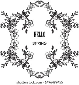 Various shape of hello spring background, with simple foliage flower frame. Vector