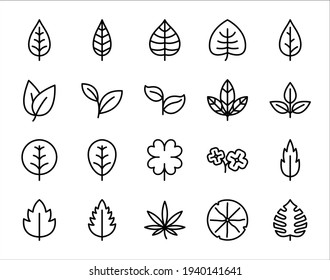Various shape leaf icons set.