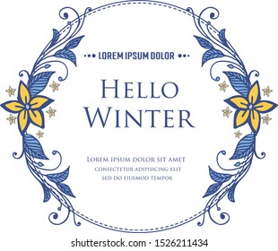 Various shape pattern of blue leafy flower frame, for decoration of card hello winter. Vector