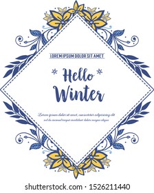 Various shape pattern of blue leafy flower frame, for decoration of card hello winter. Vector