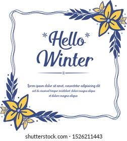 Various shape pattern of blue leafy flower frame, for decoration of card hello winter. Vector