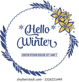 Various shape pattern of blue leafy flower frame, for decoration of card hello winter. Vector