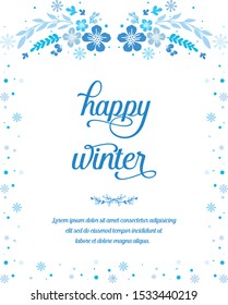 Various shape pattern blue leafy flower frame, for elegant card happy winter. Vector