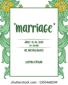 Various shape pattern of frame with feature green leafy flower, for card of marriage. Vector