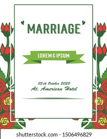 Various shape pattern of frame, with feature green leaves and rose flower, for ornate of card marriage. Vector