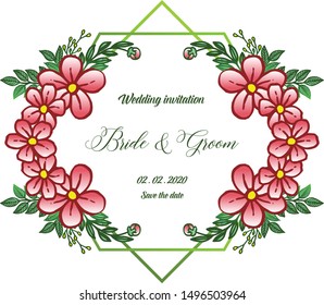 Various shape unique leaf flower frame, for template of card bride and groom. Vector