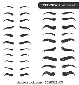 Various shapes, angles and thin eyebrows. Makeup Tips Eyebrow shaping for women. The classic type and different thickness of the Pruning. Vector illustration, EPS 10.