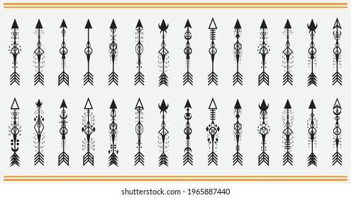 various shapes of arrows in black. wind direction. arrow art form