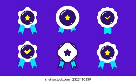 Various shapes of badges, insignia, certificate, blue, icon, honor, identity, ribbon, badge