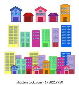 Various shapes of building cartoons