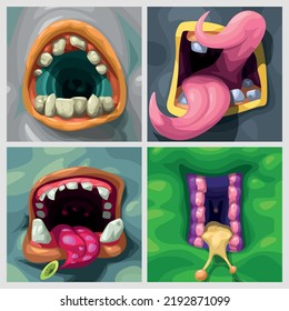 various shapes and color monsters mouth set