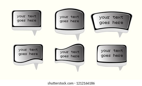 Various shapes computer screen speech bubbles with sample text in vector graphics