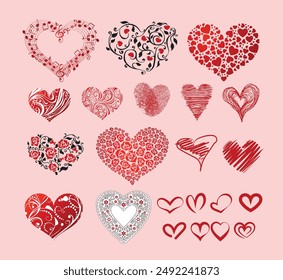 Various shapes and forms of heart shapes, vector