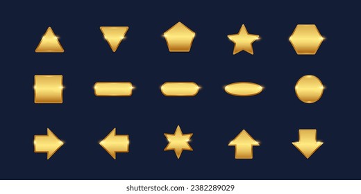 The various shapes in gold color. Isolated Vector Illustration