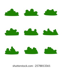 Various shapes of green bushes in cartoon style