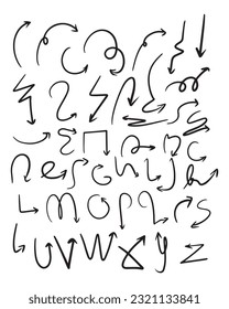 Various shapes of hand-drawn brush arrow grooves