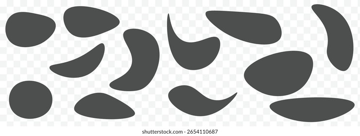 Várias formas de bolhas irregulares. Conjunto de formas arredondadas de forma orgânica. Quadro de forma abstrata de plano de fundo da curva de blob orgânico líquido.  Irregular borrão redondo forma gráfico elemento gráfico estilo plano design fluido 