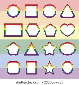 various shapes of LGBTQ+ icon. Pride day vector icon. Rainbow love concept. Human rights and tolerance. LGBT gay and lesbian pride symbols, Icon template. Vector illustration isolated