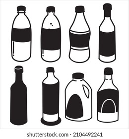various shapes of plastic bottles mineral water drink silhouette icon. black white vector illustration