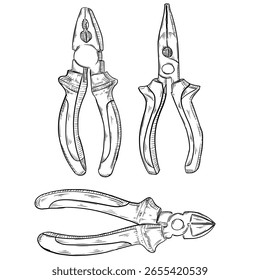 verschiedene Formen von Zangen Vektor Skizze Linie Kunst handgezeichnet