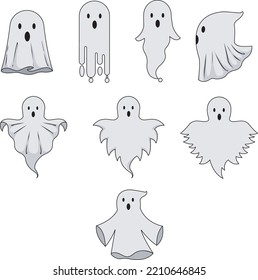 Various shapes and poses of ghost icons that you can freely use, enliven your Halloween poster with cute ghost shapes, can also be printed as stickers or other media.