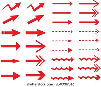 Various shapes of red arrow sets