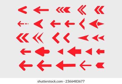 Various shapes of red arrow sets. Vector.