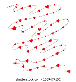 various shapes of red hearts with long curved line illustration vector. You can edit sizes colors or shapes if you want.