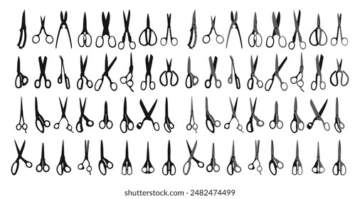 Various shapes of scissors, tool silhouette