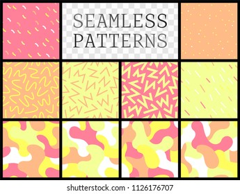 Various shapes in seamless vector patterns.