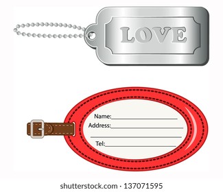Various shapes tag set 2 -Metal and leather tags. EPS 10