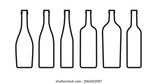 Various shapes of wine bottles. Vector.