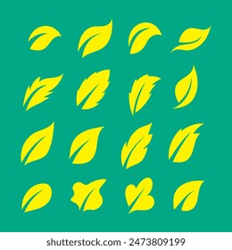 Verschiedene Formen von gelben Blättern auf einem grünen Hintergrund, Vektorgrafik Logo-Symbol