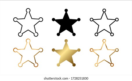 Various of Sheriff stars icon vector set. included line icon, glyph icon and flat color  icon.