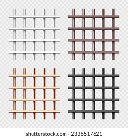 Various shiny metal prison bars collection. Realistic detailed jail cage, prison iron fence. Criminal background mockup. Vector illustration