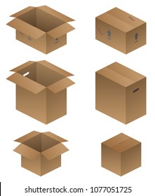 Various Shipping, Packing, and Moving Boxes Vector Illustration 