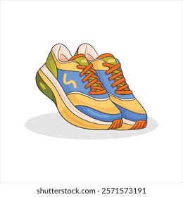 Various shoes in different styles and colors displayed in rows on a blue background.